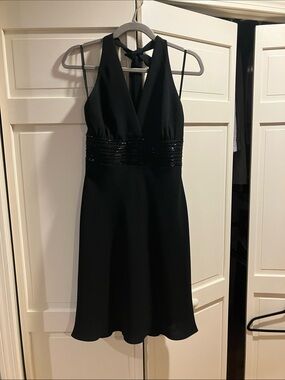 Jones New York Black Halter Backless Sequin Waist Dress